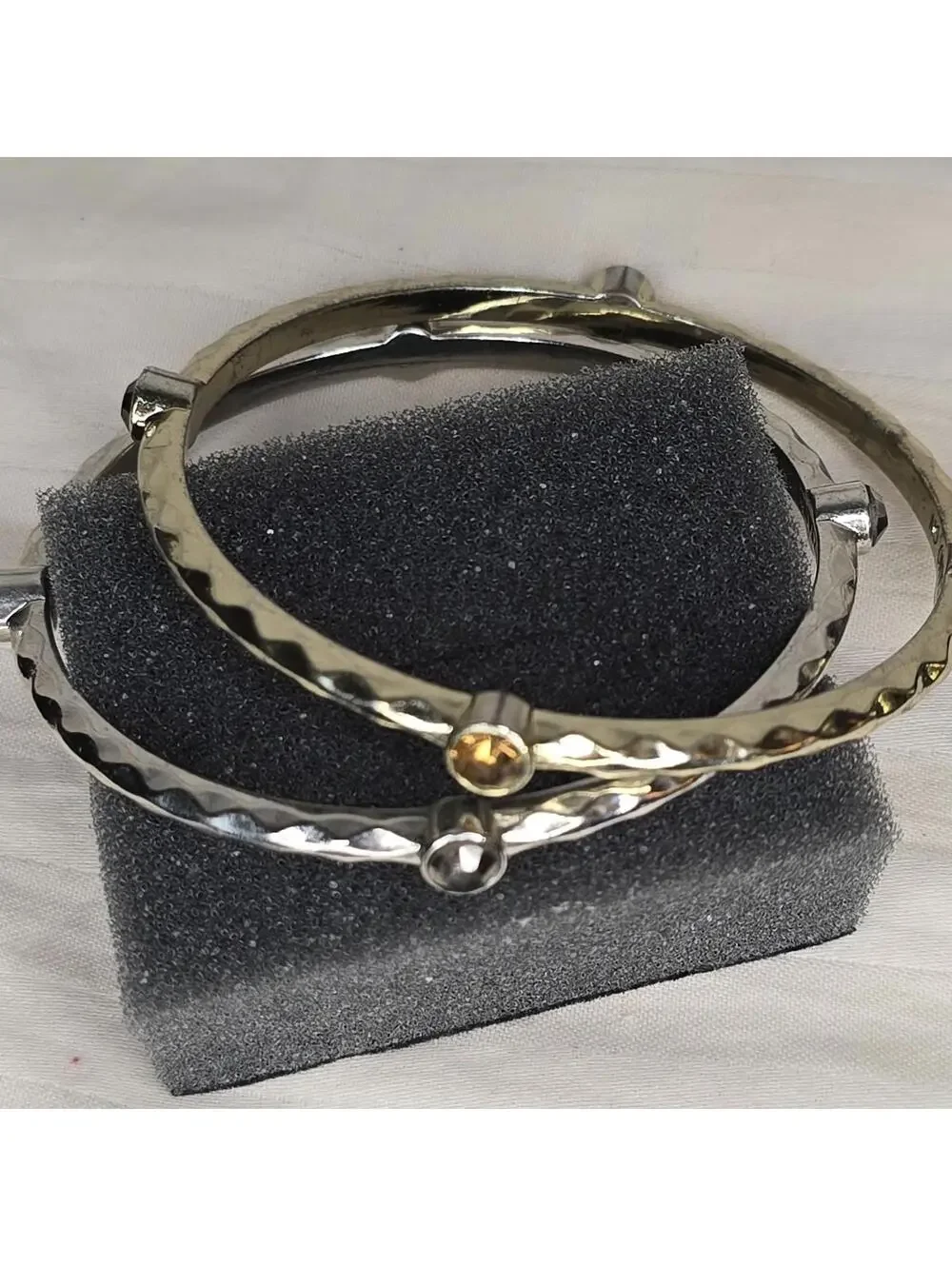 GRAZIANO Silver and Gold Coror Rhinestones Bangle Bracelets Set of 2